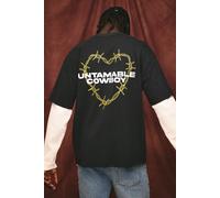 Men's Oversized Waffle Faux Layer Heavyweight Heartbreak T-Shirt | Black | Size Medium | BOOHOOMAN