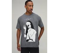 Men's Oversized Washed Aaliyah License Print T-Shirt | Washed Charcoal | Size Medium | BOOHOOMAN
