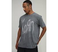 Men's Oversized Washed Korn License Print T-Shirt | Washed Charcoal | Size Medium | BOOHOOMAN