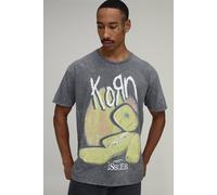 Men's Oversized Washed Korn License Print T-Shirt | Washed Charcoal | Size Medium | BOOHOOMAN