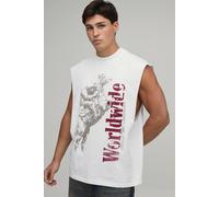 Men's Oversized Western Print Tank | White | Size Medium | BOOHOOMAN