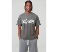 Men's Oversized Worldwide Graffiti Print Spray Wash T-Shirt | Charcoal | Size X-Large | BOOHOOMAN