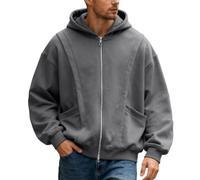 Mens Oversized Zip Up Hoodies Drawstring Plain Drawstring Sweatshirts | Full Zip Soft Pullovers Side Pockets Hoodie Jacket Adjustable Hood Sweatshirt Ribbed Cuffs Coats For Street Casual Daily