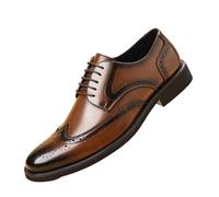 Mens Oxford Brogue Dress Shoes Large Size Pointed Toe Vintage Gentleman Style Leather Footwear Fashion Retro Design Comfortable Fit for Business Suit or Formal Wear(Brown,7.5)