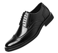 Mens Oxford Brogue Dress Shoes Large Size Pointed Toe Vintage Gentleman Style Leather Footwear Fashion Retro Design Comfortable Fit for Business Suit or Formal Wear(Black,8.5)