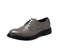 Mens Oxford Dress Shoes Genuine Leather Lace Up Plain Toe Non Slip Sole Prom Formal Working Comfortable(Gray,7 UK)