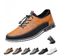 Men's Oxford Orthopedic Leather Shoes, Soft Soles Lightweight Driving Leather Oxfords Adjustable Lace-Up Formal Casual Business Derbies (Orange,40EU)