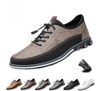 Men's Oxford Orthopedic Leather Shoes, Soft Soles Lightweight Driving Leather Oxfords Adjustable Lace-Up Formal Casual Business Derbies (Khaki,53EU)