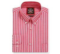Mens Oxford Striped Shirt,Button Down Collar,Business Formal Work or Casual Shirts. Also Offered as Set of Two Shirts,The Elizabeth Stripe,Janeo British Apparel. (Warming Red, Bold Stripe, S)