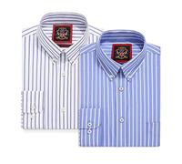 Mens Oxford Striped Shirt,Button Down Collar,Business Formal Work or Casual Shirts. Also Offered as Set of Two Shirts,The Elizabeth Stripe,Janeo British Apparel. (Ocean Blue, Pack of 2, XL)