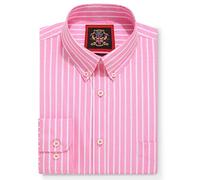Mens Oxford Striped Shirt,Button Down Collar,Business Formal Work or Casual Shirts. Also Offered as Set of Two Shirts,The Elizabeth Stripe,Janeo British Apparel. (Vintage Pink, Bold Stripe, 3XL)