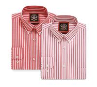 Mens Oxford Striped Shirt,Button Down Collar,Business Formal Work or Casual Shirts. Also Offered as Set of Two Shirts,The Elizabeth Stripe,Janeo British Apparel. (Warming Red, Pack of 2, XL)