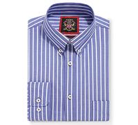 Mens Oxford Striped Shirt,Button Down Collar,Business Formal Work or Casual Shirts. Also Offered as Set of Two Shirts,The Elizabeth Stripe,Janeo British Apparel. (Denim Blue, Bold Stripe, S)