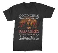 Men's Pa Bad S Go to Lux with Lucifer Morningstar 100% Soft Combed Cotton Casual T Shirt Print Tops Black M