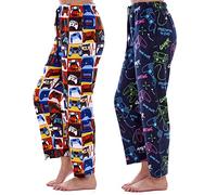 Mens Pack of 2 Gamer Lounge Pants | Gaming Levels Neon Controller Designs | Soft Fleece Sleep/Lounge Wear | Gamer Gift Idea - Mens Sizes S - 2XL (L)