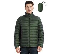 Men's Packable Down Jacket, Puffer Jacket Lightweight Warm Puffer Coat, Stand Collar- Forest Green, M