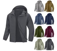 mens packable waterproof jacket - Mens Full Zipper Softshell Waterproof Jacket Lightweight Outdoor Hiking Rain Hooded Windbreak Coat Climbing Plain Military Work Hoody Raincoat with Pocket