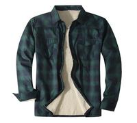Men's Padded Check Shirt Fur Lumberjack Collared Quilted Jacket Warm Thermal Casual Flannel Jackets Lumberjack Jacket Workwear Top Fleece Lined Jackets Lumber Jack Padded Shirts Tops (11-Green, XXL)
