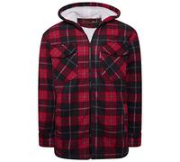 Men's Padded Check Shirt Fur Lumberjack Collared Quilted Jacket Warm Thermal Casual Workwear Top Fleece Lumber Jack Padded Shirts (Red/Hooded, 3XL)