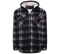 Men's Padded Check Shirt Fur Lumberjack Collared Quilted Jacket Warm Thermal Casual Workwear Top Fleece Lumber Jack Padded Shirts (Black/Hooded, 3XL)