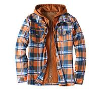 Men's Padded Check Shirt Winter Checkered Outerwear Casual Long Sleeve Plaid Flannel Breathable Hooded Jackets Checked Shirt Fleece Lined Winter Jacket