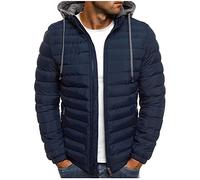 Mens Padded Jacket Hooded Puffer Jacket Water Resistant Packable Jacket Warm Down Jacket Microfibre Long Down Jacket Winter Coat Zip Double Layer Outerwear Filler for Travelling Walking