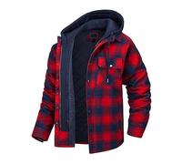 Men's Padded Jacket Plaid Jackets for Men Quilted Lumberjack Coat with Hood Tartan Checkered Jacket Long Sleeve Button Down Outdoor Outwear Hooded Winter Coats Work Jacket UK Size 8-22