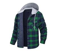 Men's Padded Jacket Plaid Jackets for Men Quilted Lumberjack Coat with Hood Tartan Checkered Jacket Long Sleeve Button Down Outdoor Outwear Hooded Winter Coats Work Jacket UK Size 8-22