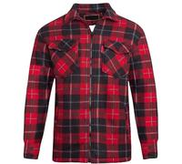 Mens Padded Lumberjack Flannel Shirt Jacket - Thick Quilted Check Work Shirt Coat with Faux-Fur Lined Hood/Collar, Thermal Fleece Lined, Heavy Duty Workwear Unisex Casual Coat Collared Red M