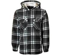 Mens Padded Lumberjack Flannel Shirt Jacket - Thick Quilted Check Work Shirt Coat with Faux-Fur Lined Hood/Collar, Thermal Fleece Lined, Heavy Duty Workwear Unisex Casual Coat Hooded Black S