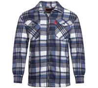 Mens Padded Lumberjack Flannel Shirt Jacket - Thick Quilted Check Work Shirt Coat with Faux-Fur Lined Hood/Collar, Thermal Fleece Lined, Heavy Duty Workwear Unisex Casual Coat Collared Blue XL