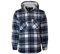 Mens Padded Lumberjack Flannel Shirt Jacket - Thick Quilted Check Work Shirt Coat with Faux-Fur Lined Hood/Collar, Thermal Fleece Lined, Heavy Duty Workwear Unisex Casual Coat Hooded Blue XL