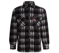 Mens Padded Lumberjack Flannel Shirt Jacket - Thick Quilted Check Work Shirt Coat with Faux-Fur Lined Hood/Collar, Thermal Fleece Lined, Heavy Duty Workwear Unisex Casual Coat Collared Black 3XL