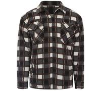 Mens Padded Lumberjack Flannel Shirt Jacket - Thick Quilted Check Work Shirt Coat with Faux-Fur Lined Hood/Collar, Thermal Fleece Lined, Heavy Duty Workwear Unisex Casual Coat Collared Brown 2XL