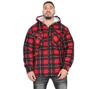 Mens Padded Lumberjack Flannel Shirt Jacket - Thick Quilted Check Work Shirt Coat with Faux-Fur Lined Hood/Collar, Thermal Fleece Lined, Heavy Duty Workwear Unisex Casual Coat Hooded Red S