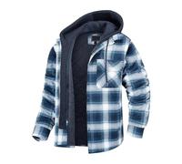 Men's Padded Lumberjack Men Fleece Hoodies Check Shirt Casual Hooded Sweatshirt Plus Size Quilted Men Shirt Sherp Winter Warm Coat with Pockets Men's Hoodies Zip Up Button Long Sleeve Plaid