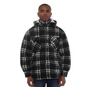 Mens Padded Shirt Fleece Lined Detachable Hood Lumberjack Unisex Shirt Jacket Sherpa Fur Lined Thermal Check Flannel Work wear Quilted Winter Warm Outdoor Casual Thick Over shirt Black L