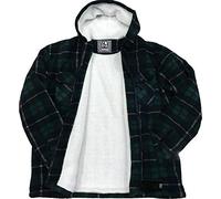 Mens Padded Shirts Lumberjack Hooded Flannel Check Jacket Thick Quilted Work Wear Warm Thermal Fleece Fur Lined Top Casual Coat Size M-XXL (L, Green)