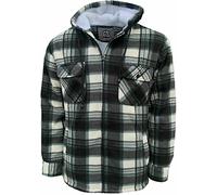 Mens Padded Shirts Lumberjack Hooded Flannel Check Jacket Thick Quilted Work Wear Warm Thermal Fleece Fur Lined Top Casual Coat Size M-XXL (Large, Grey)