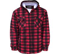 Mens Padded Shirts Lumberjack Hooded Flannel Check Jacket Thick Quilted Work Wear Warm Thermal Fleece Fur Lined Top Casual Coat Size M-XXL (Medium, Red)