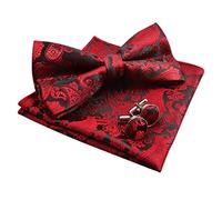 Men's Paisley Bow Tie, Hanky and Cufflinks Set (Wine Red)(Size: One Size)