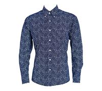 Mens Paisley Floral Long Sleeve Vintage Cotton Shirt Retro Mod 60s 70s (Navy, XXLarge)
