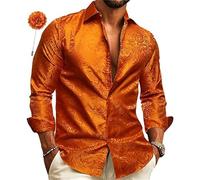 Men's Paisley Pattern Silk Shirts Slim Fit Casual Shirts Button-Down Shirt Wedding Casual Shirt Slim Fit Business Shirt Long Sleeve Business Tops Wedding Party Tops, O Orange, 4XL