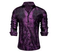 Men's Paisley Shirt Long Sleeve Satin Floral Pattern Shirt for Men Jacquard Embroidery Business Shirt Casual Shirt for Wedding Party Prom Regular Fit, purple, M