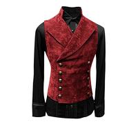 Mens Paisley Vest Slim Fit Classic Double Breasted Gothic Victorian Waistcoat Vintage Steampunk Sleeveless Jackets(Red,XX-Large)