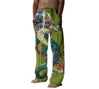 Men's Pajama Lounge Pants Dragon Print Drawstring Comfy Casual Stretch Palazzo Bottoms Wide Leg Pants
