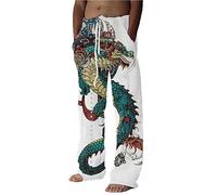 Men's Pajama Lounge Pants Dragon Print Drawstring Comfy Casual Stretch Palazzo Bottoms Wide Leg Pants