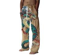 Men's Pajama Lounge Pants Dragon Print Drawstring Comfy Casual Stretch Palazzo Bottoms Wide Leg Pants