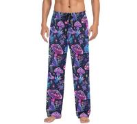 Mens Pajama Pants Funny Lounge Sleep Pants Comfy Pj Pants for Dad Brother Husband Boyfriend, Neon Mushrooms and Frogs-2, X-Large