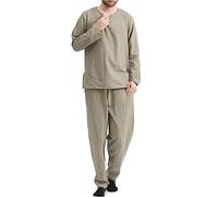 Mens Pajama Set 3/4 Men's Pyjamas, Soft and Comfortable Two Pieces Winter Autumn Warm Couple Plus Size Breathable with Elastic Waistband Thin Lounge Pants Tee Top Nightwear Loungewear for Gym Jogging